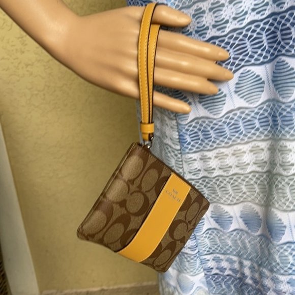 COACH Signature PVC Leather Corner Zip Wristlet - Picture 13 of 16